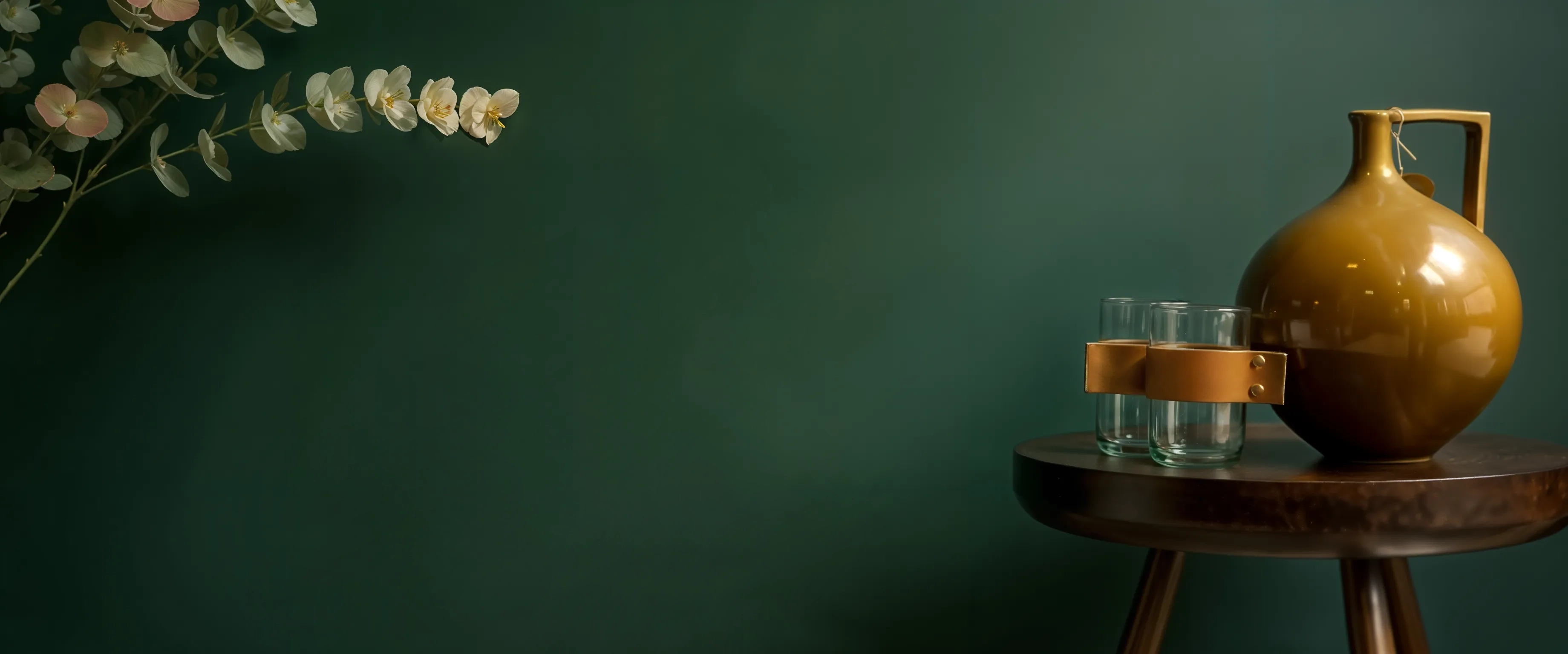 Luxurious glassware and decanter on wooden table